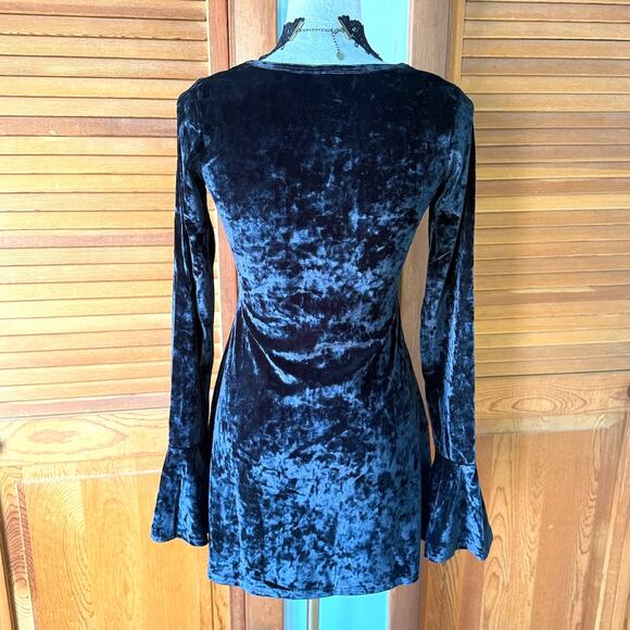 Gothic Victorian Dolls Kill Maroon Moon Black Velvet Mini Dress XS - Picture 5 of 6